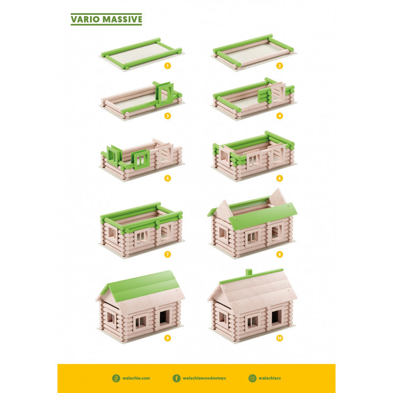 Set constructie arhitectura Vario Massive, 209 piese mari din lemn, Walachia